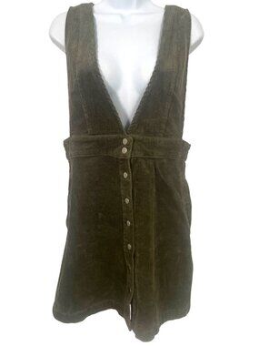 Forever 21 Womens Corduroy Olive Green Overall Dress Size L Preppy 90s Retro